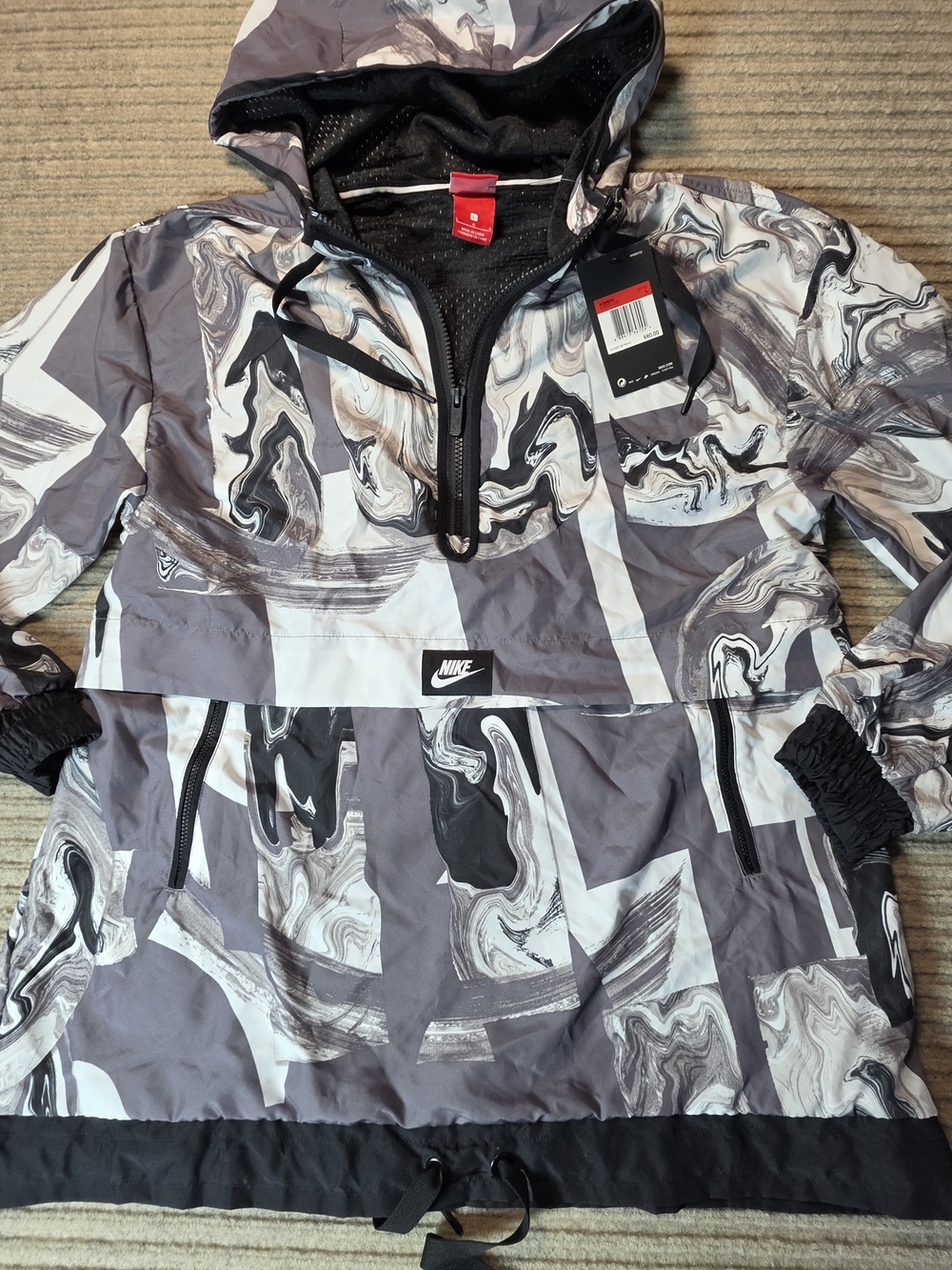 Nike Womens Half Zip Hooded Windbreaker Retro Jacket Large Marble Print NWT $90